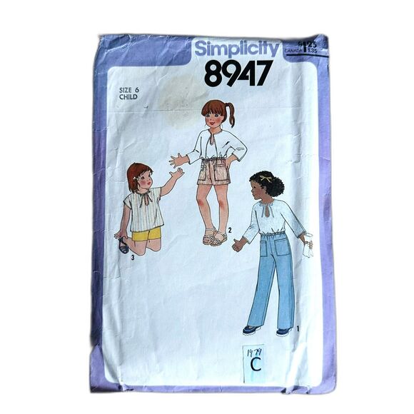 Vintage 70s Simplicity 8947 Boho Child Pullover Top Pants Shorts Sz 6 CUT - Picture 1 of 2